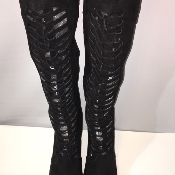 Lane Bryant Black Cutout LaceUp Over Knee Boot - Picture 6 of 13